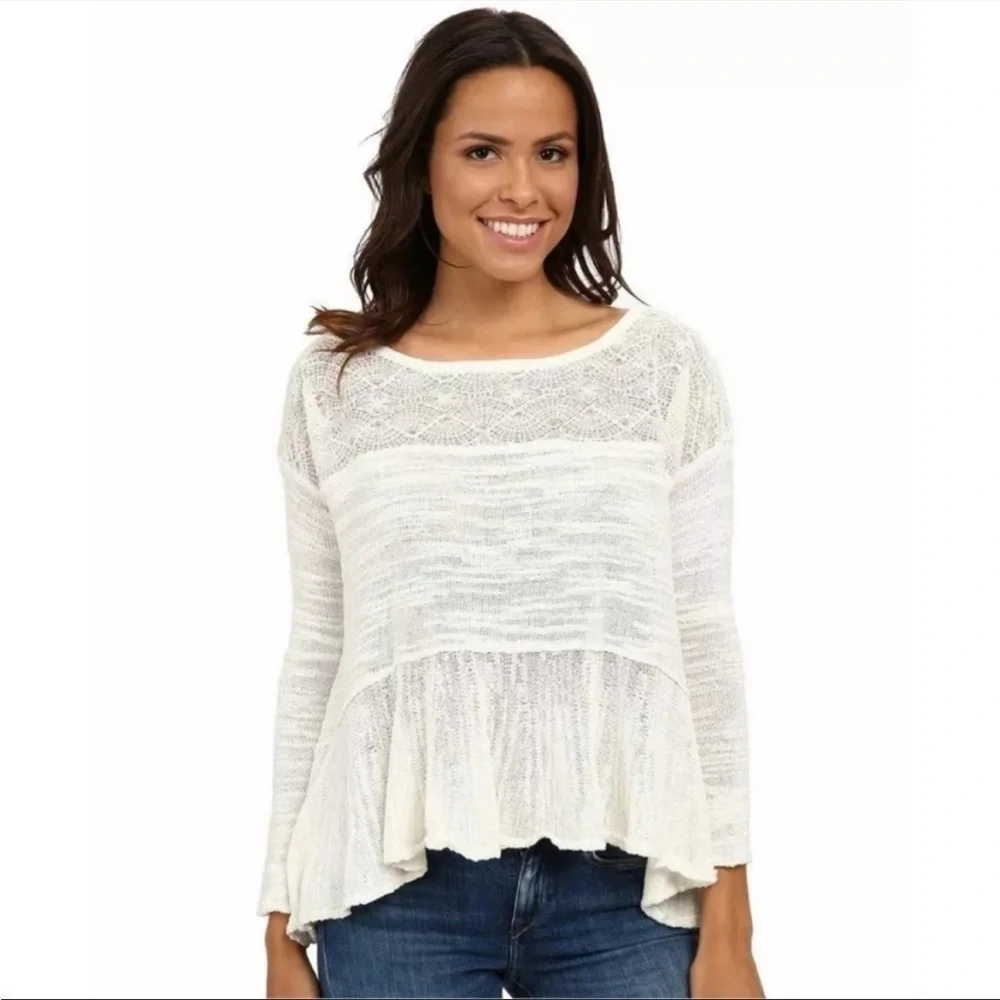 Free People- Beige Kristobel Babydoll Sweater Top- XS